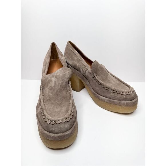 Marc Fisher Lina Platform Loafer Size 10 Suede Leather Penny Tan Slip On Shoes - Picture 5 of 10